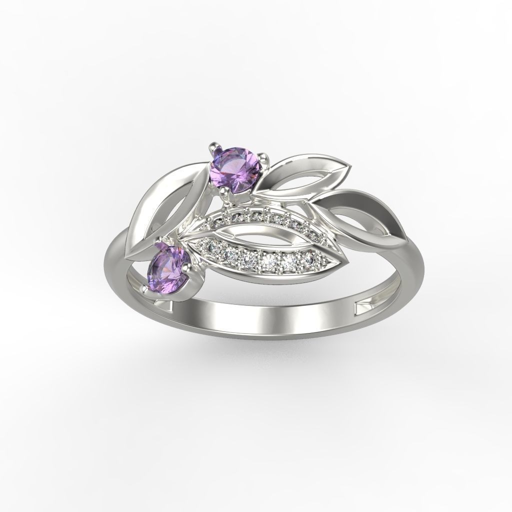 Women Gemstone ring 3dm stl  3D print model_11