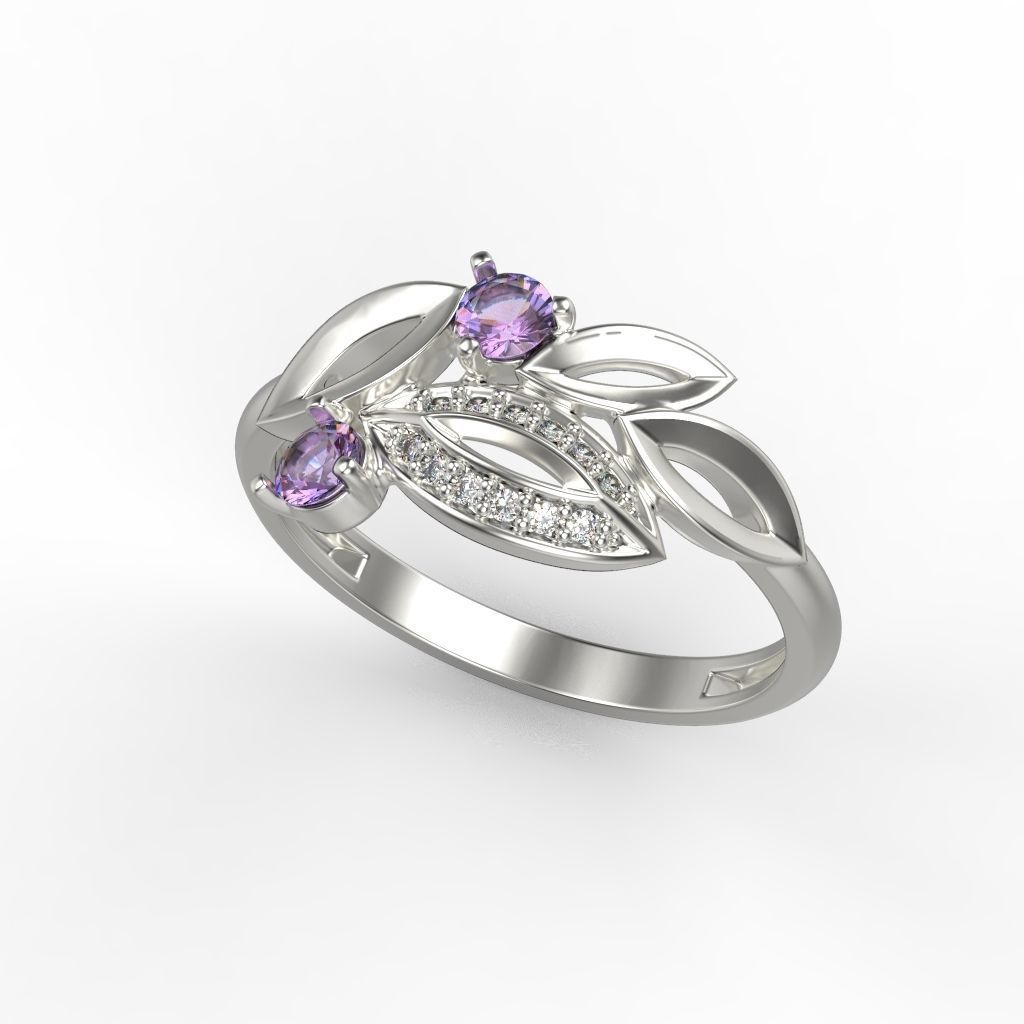 Women Gemstone ring 3dm stl  3D print model_10