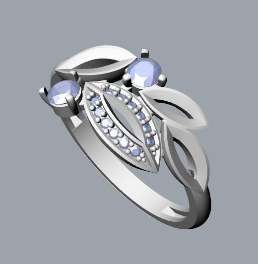 Women Gemstone ring 3dm stl  3D print model_30
