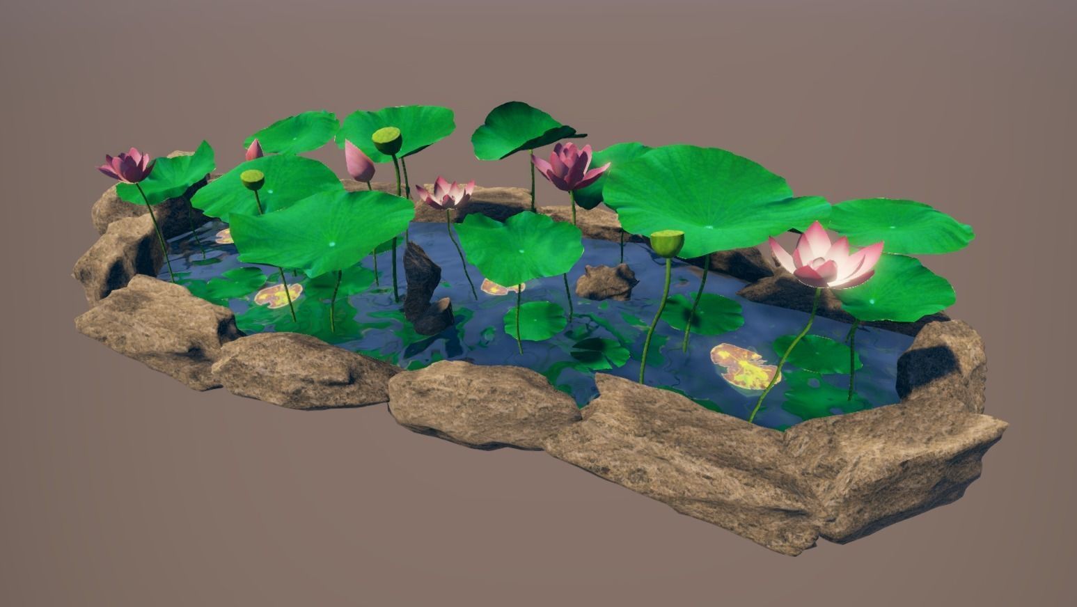 lotus pond with water lilies and rocks Low-poly 3D model_4