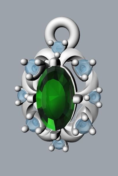 Women pendant with gems and diamonds 3dm stl vintage 3D print model_24