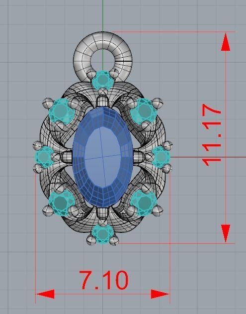 Women pendant with gems and diamonds 3dm stl vintage 3D print model_5