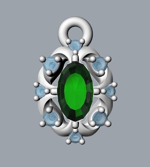 Women pendant with gems and diamonds 3dm stl vintage 3D print model_23