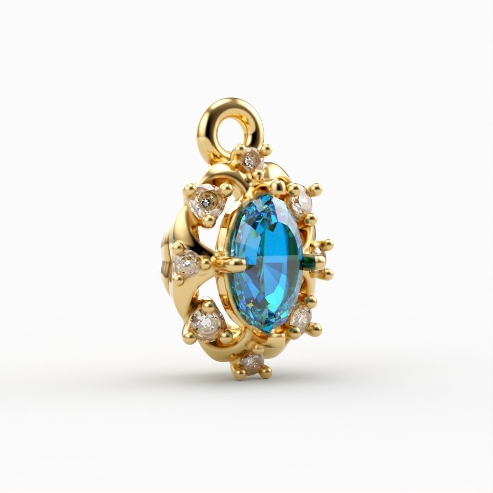 Women pendant with gems and diamonds 3dm stl vintage 3D print model_2