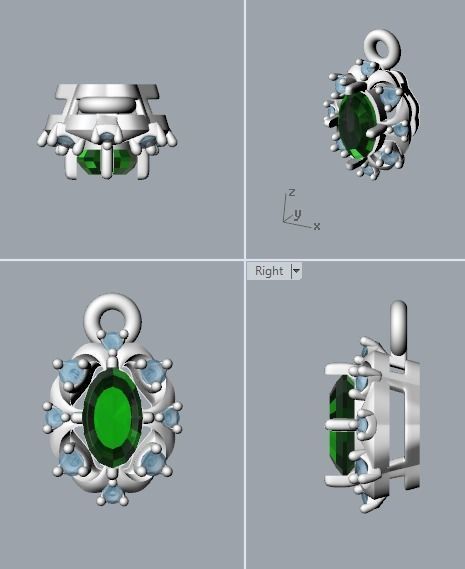 Women pendant with gems and diamonds 3dm stl vintage 3D print model_7