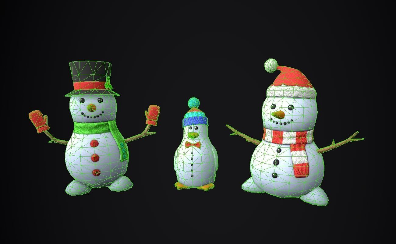 Snowmen Stylized Low-poly 3D model_10