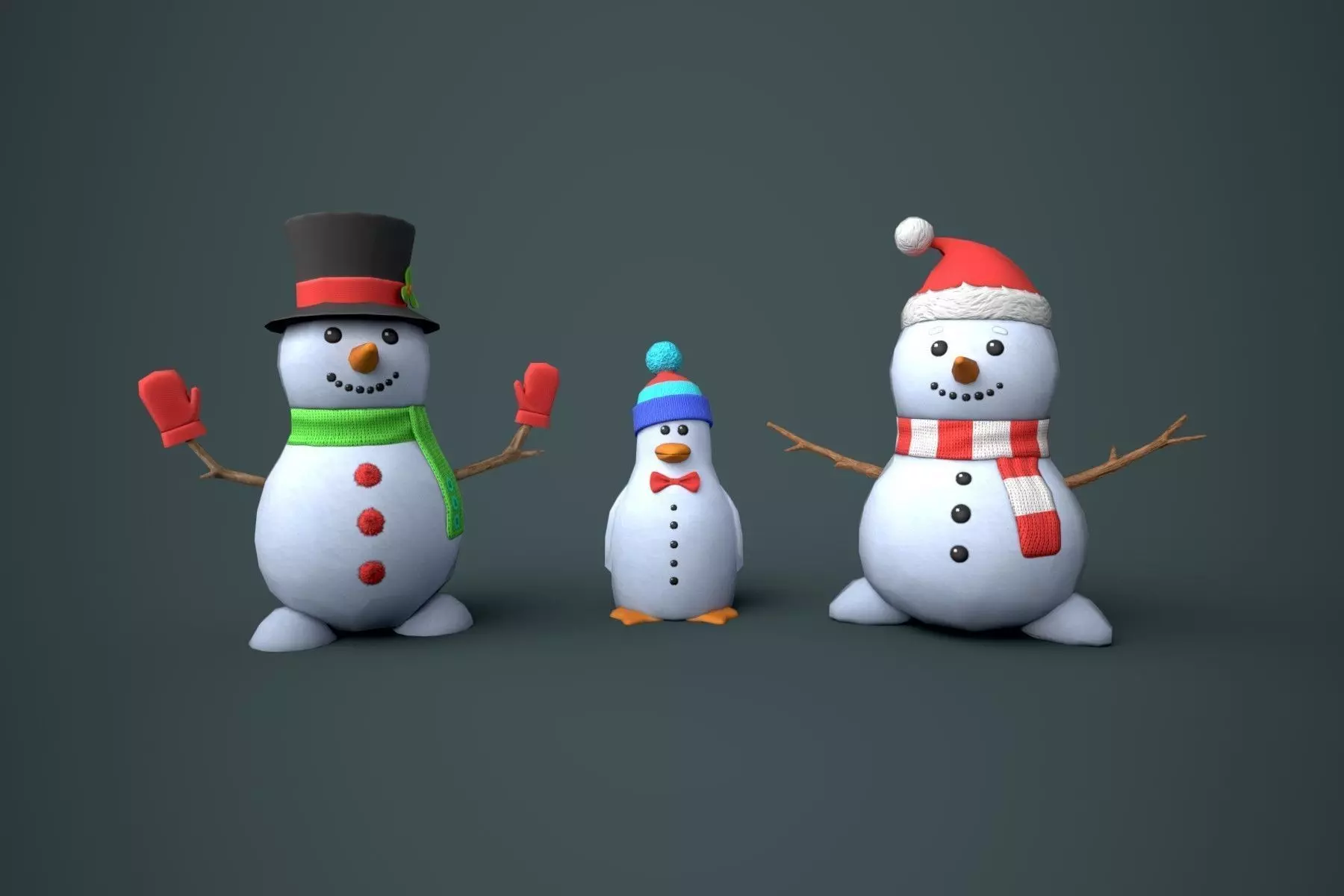 Snowmen Stylized Low-poly 3D model_0
