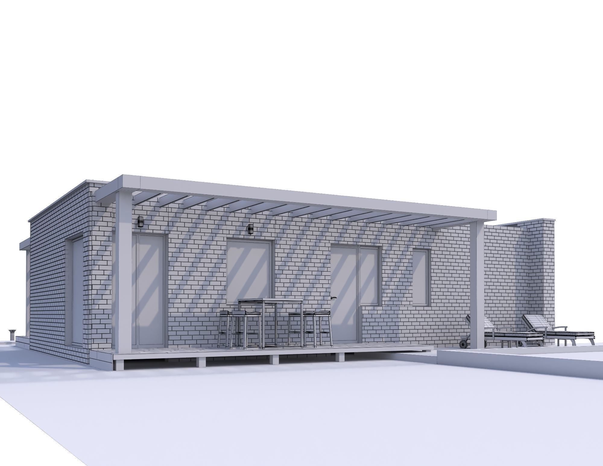 3D Modern brick House model 3D model_3