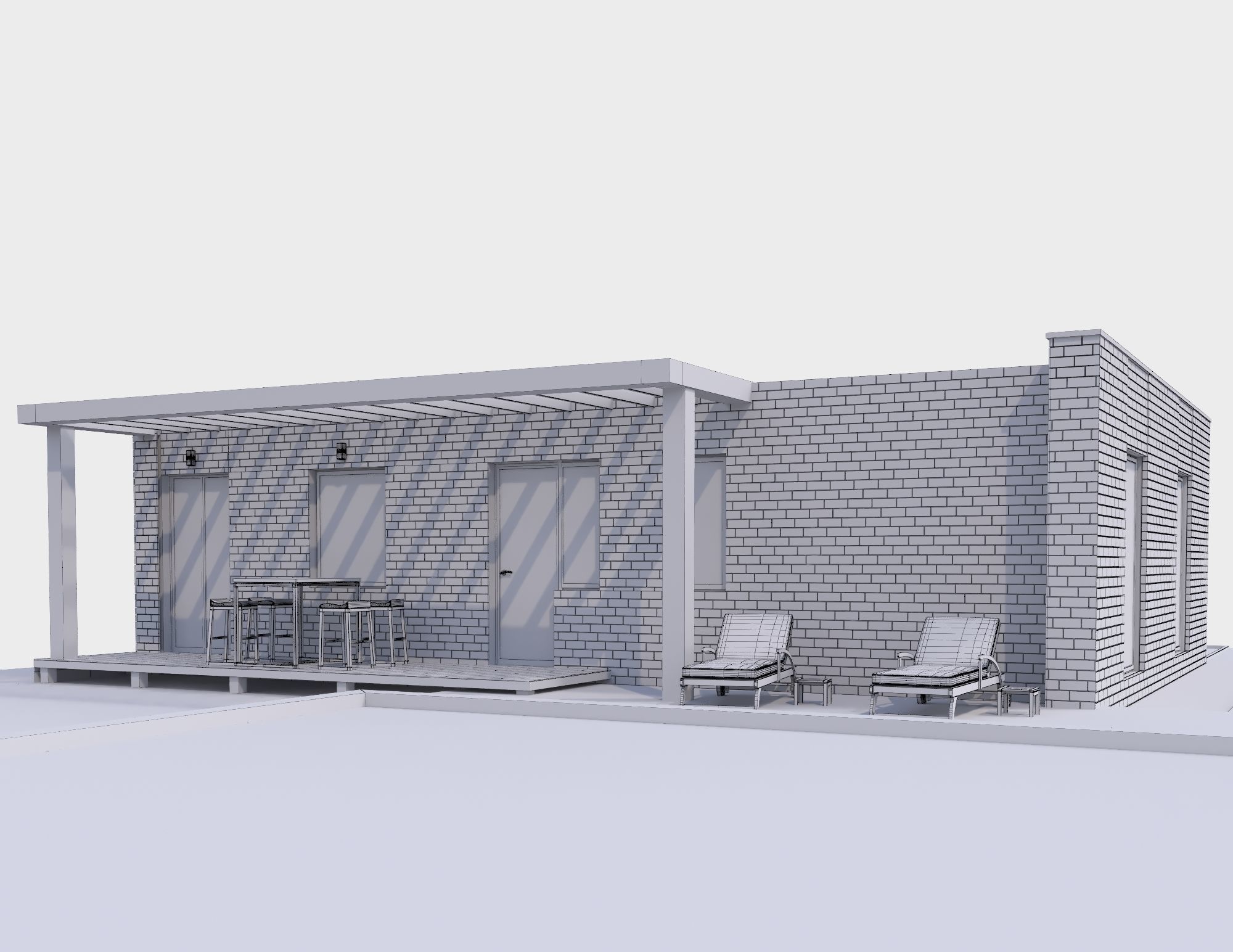 3D Modern brick House model 3D model_5