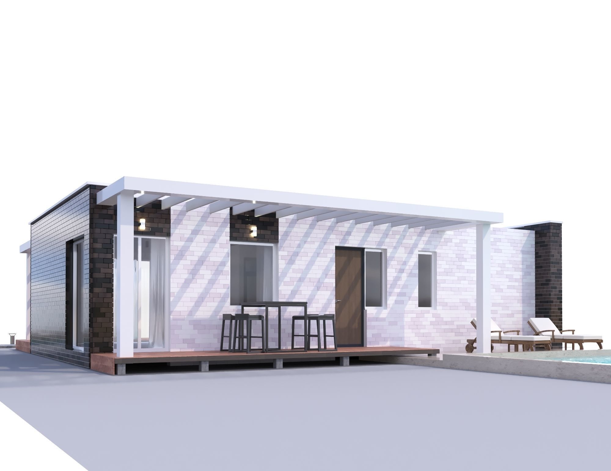 3D Modern brick House model 3D model_2