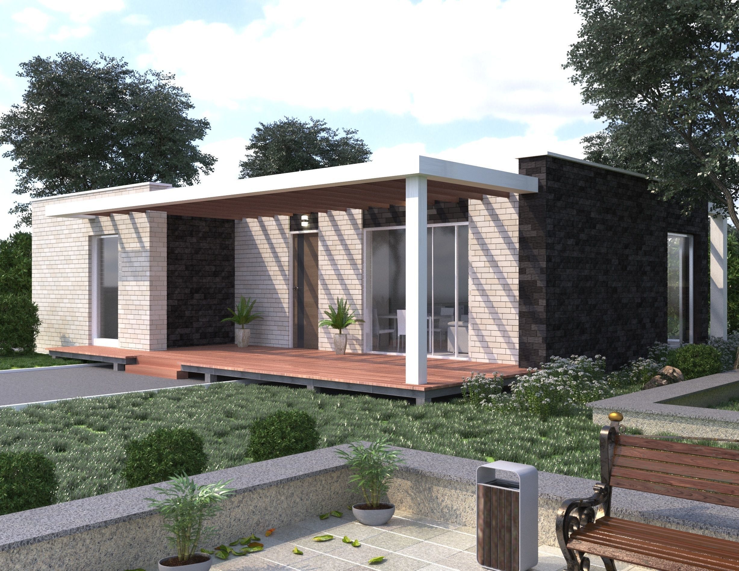 3D Modern brick House model 3D model_8