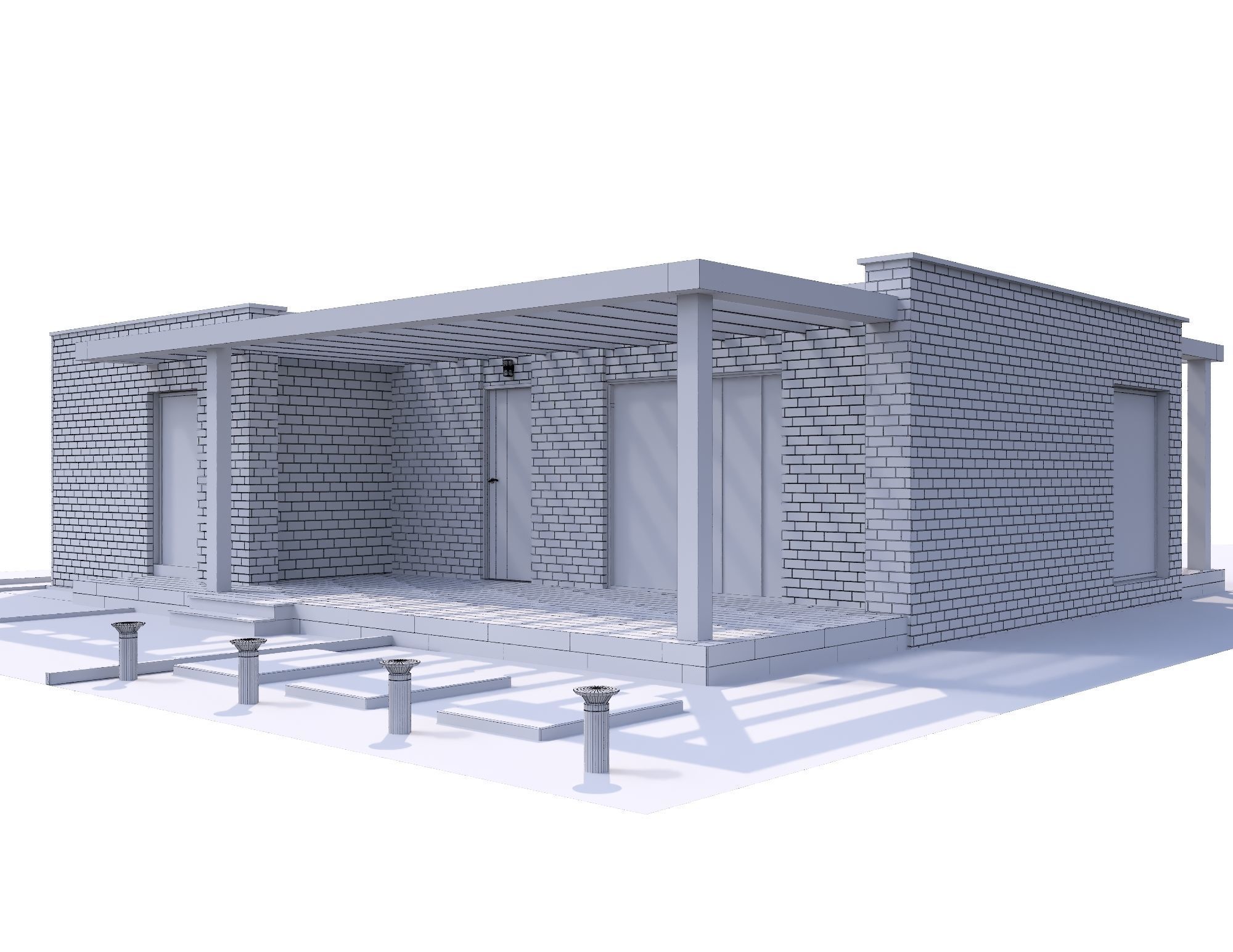 3D Modern brick House model 3D model_1