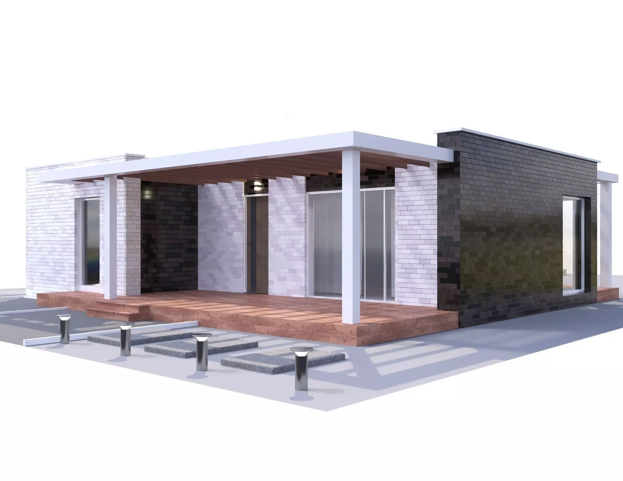 3D Modern brick House model 3D model_0