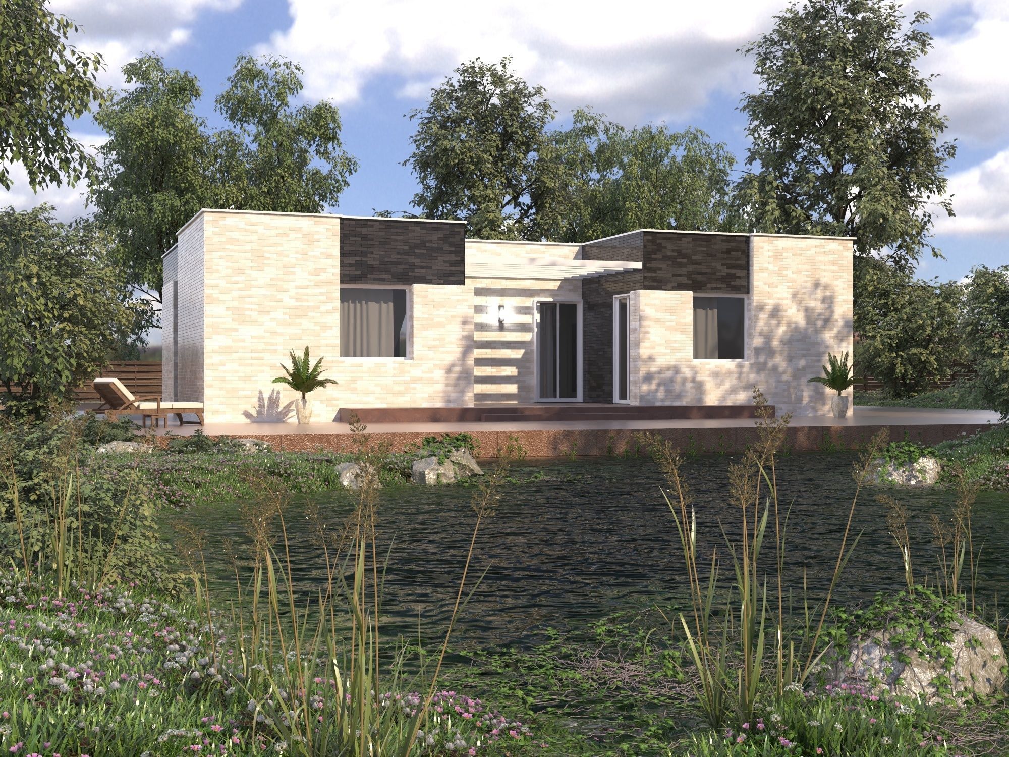 Modern brick House model 3D model_6