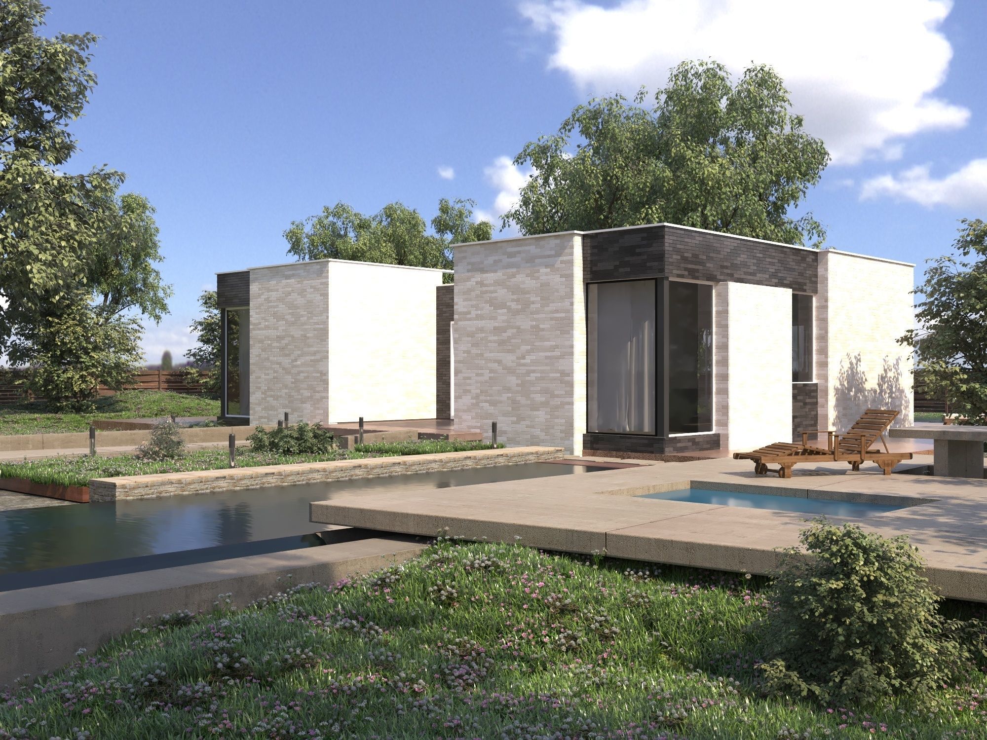 Modern brick House model 3D model_5