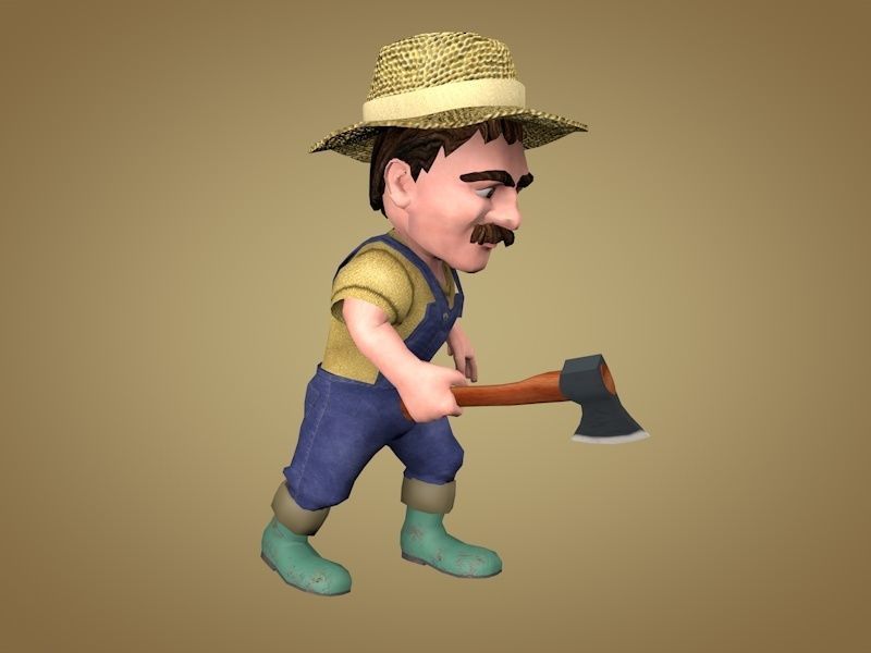 Farmer with shovel Low-poly 3D model_6