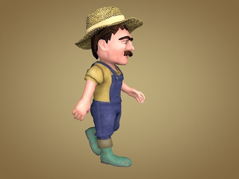 Farmer with shovel Low-poly 3D model_3