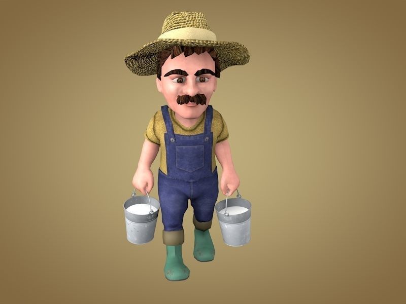 Farmer with shovel Low-poly 3D model_4