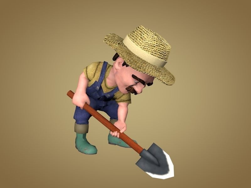 Farmer with shovel Low-poly 3D model_1