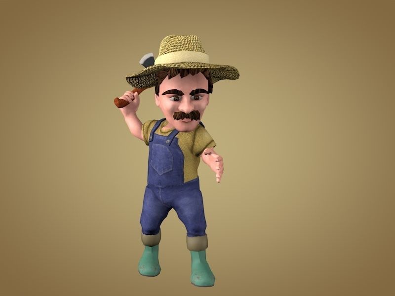 Farmer with shovel Low-poly 3D model_5