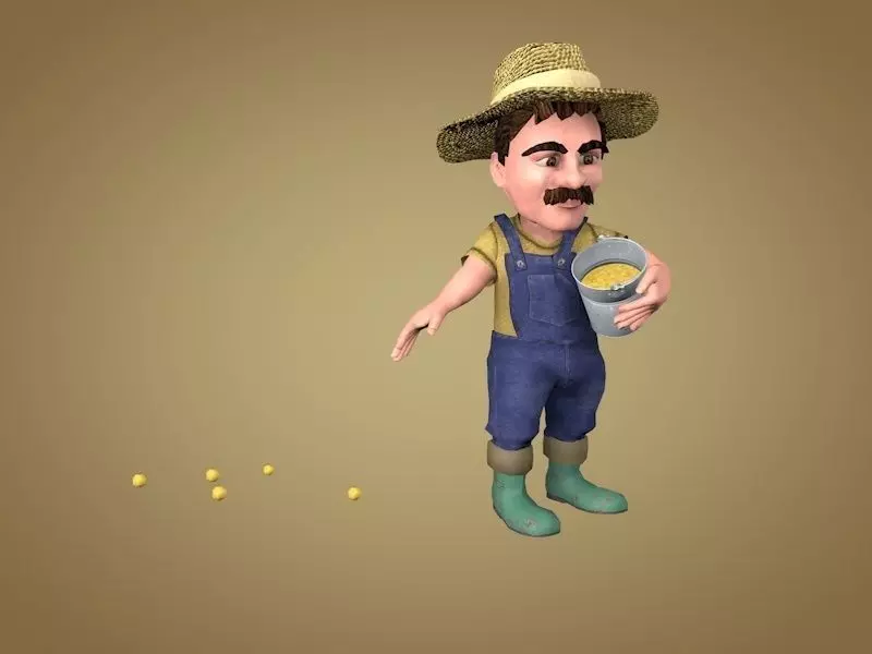 Farmer with shovel Low-poly 3D model_0