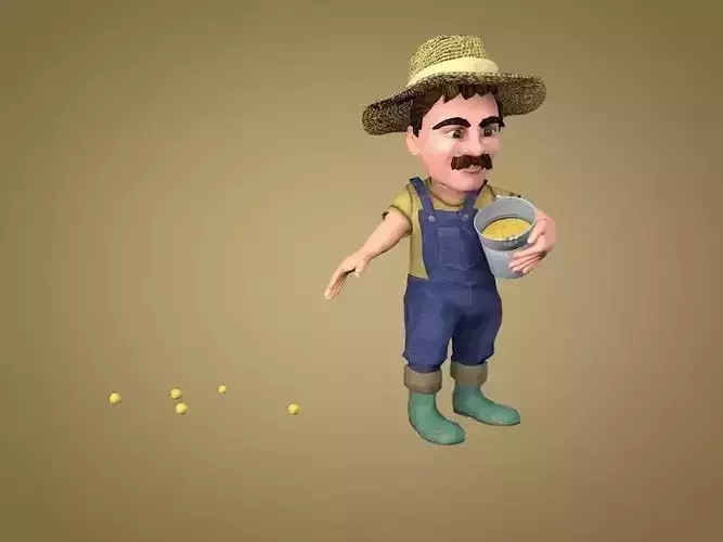 Farmer with shovel Low-poly 3D model