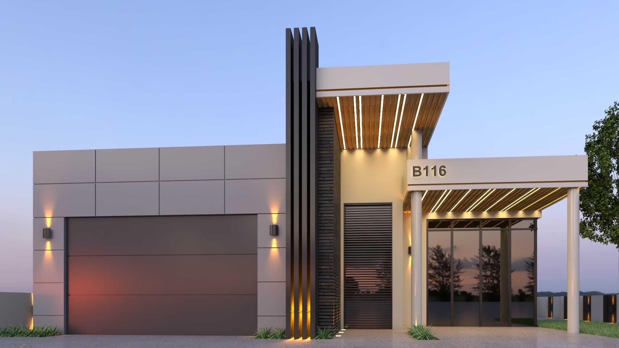 Modern House Facade Design 3D model_1
