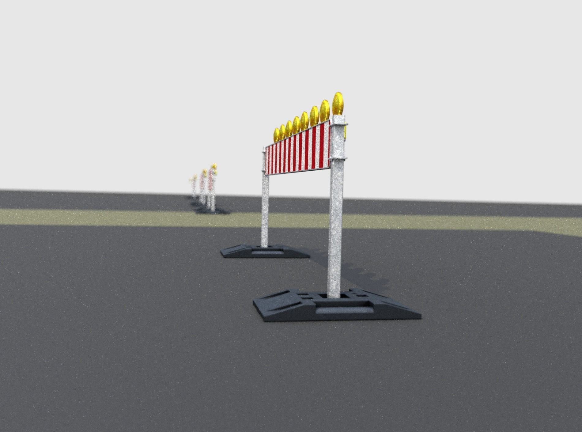 Construction Barrier 5 with warning lights 600-36 250x2400mm Low-poly 3D model_14