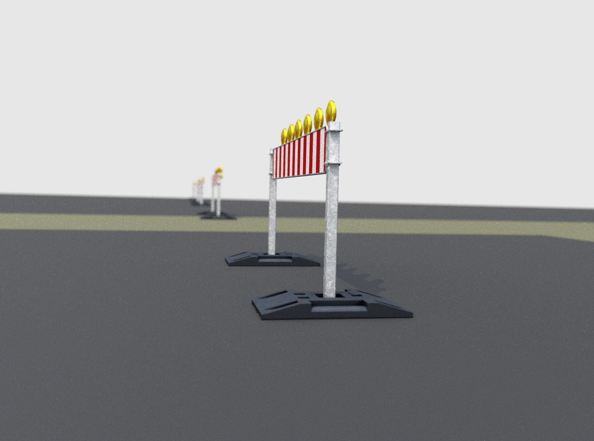 Construction Barrier 5 with warning lights 600-35 250x2000mm Low-poly 3D model_14