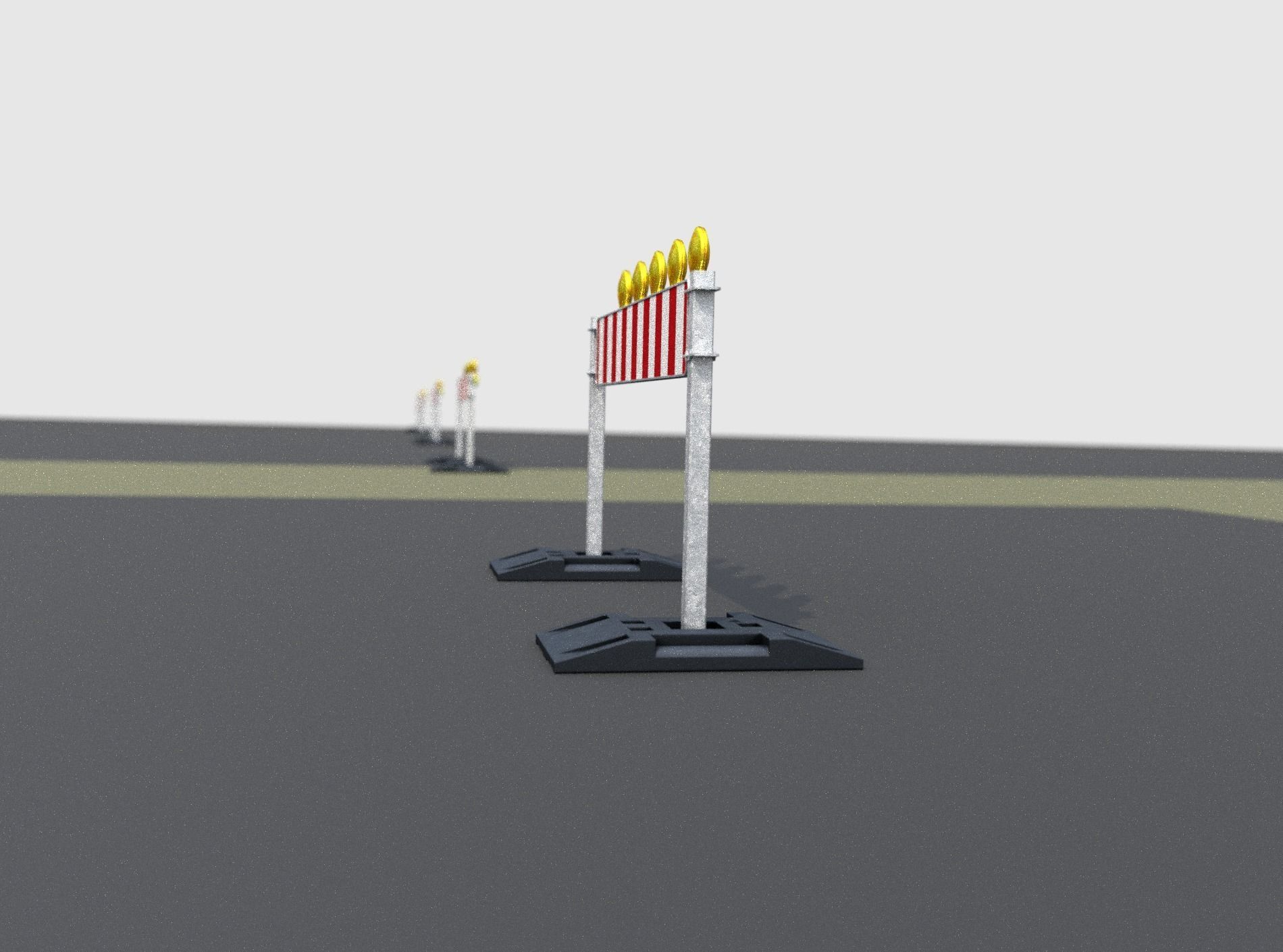 Construction Barrier 5 with warning lights 600-34 250x1600mm Low-poly 3D model_14