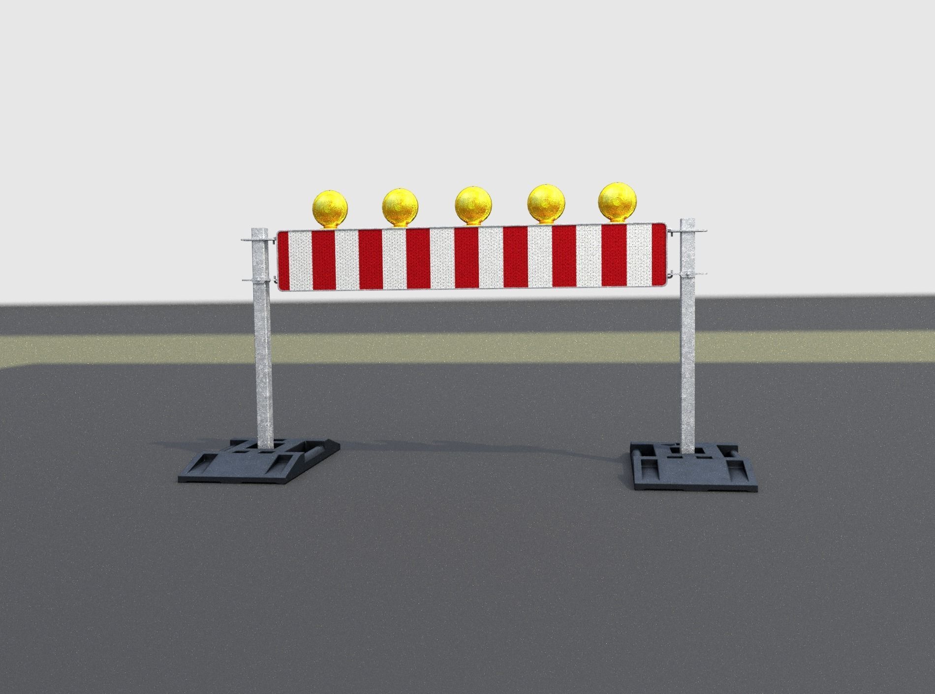 Construction Barrier 5 with warning lights 600-34 250x1600mm Low-poly 3D model_6