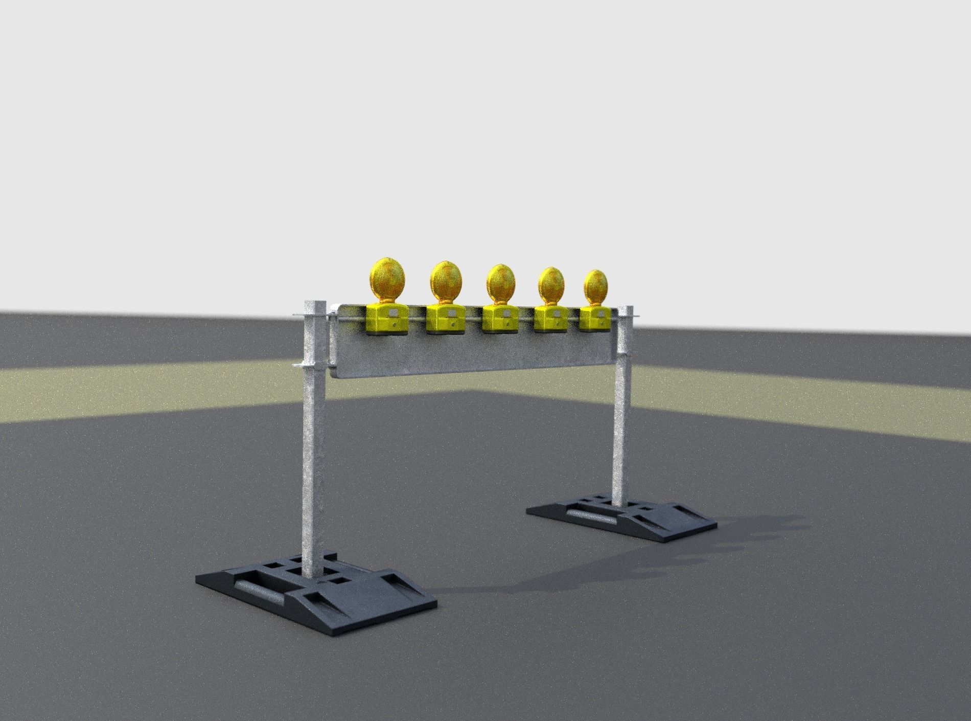 Construction Barrier 5 with warning lights 600-34 250x1600mm Low-poly 3D model_2