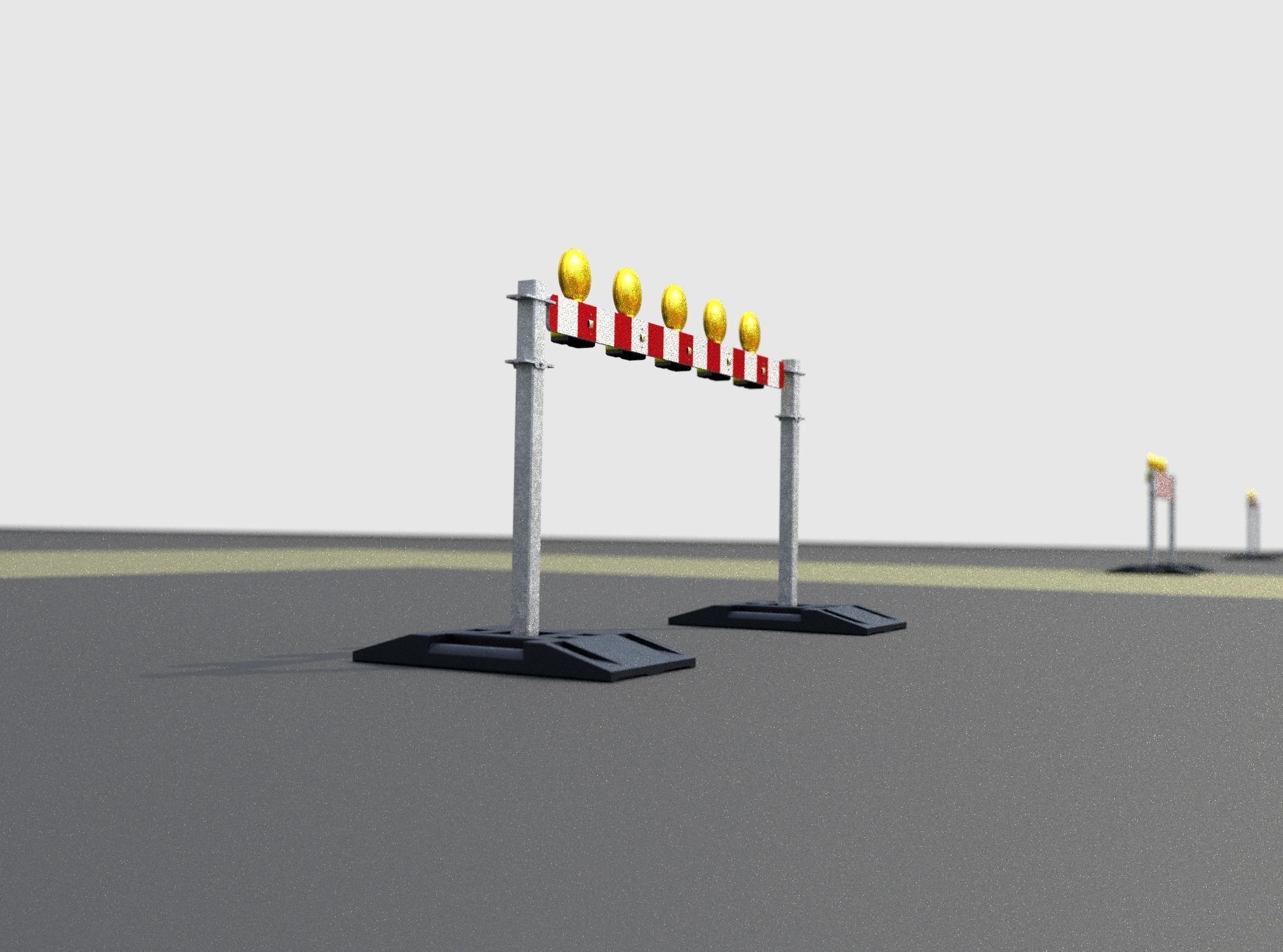 Construction Barrier 5 with warning lights 600-32 100x1600mm Low-poly 3D model_40
