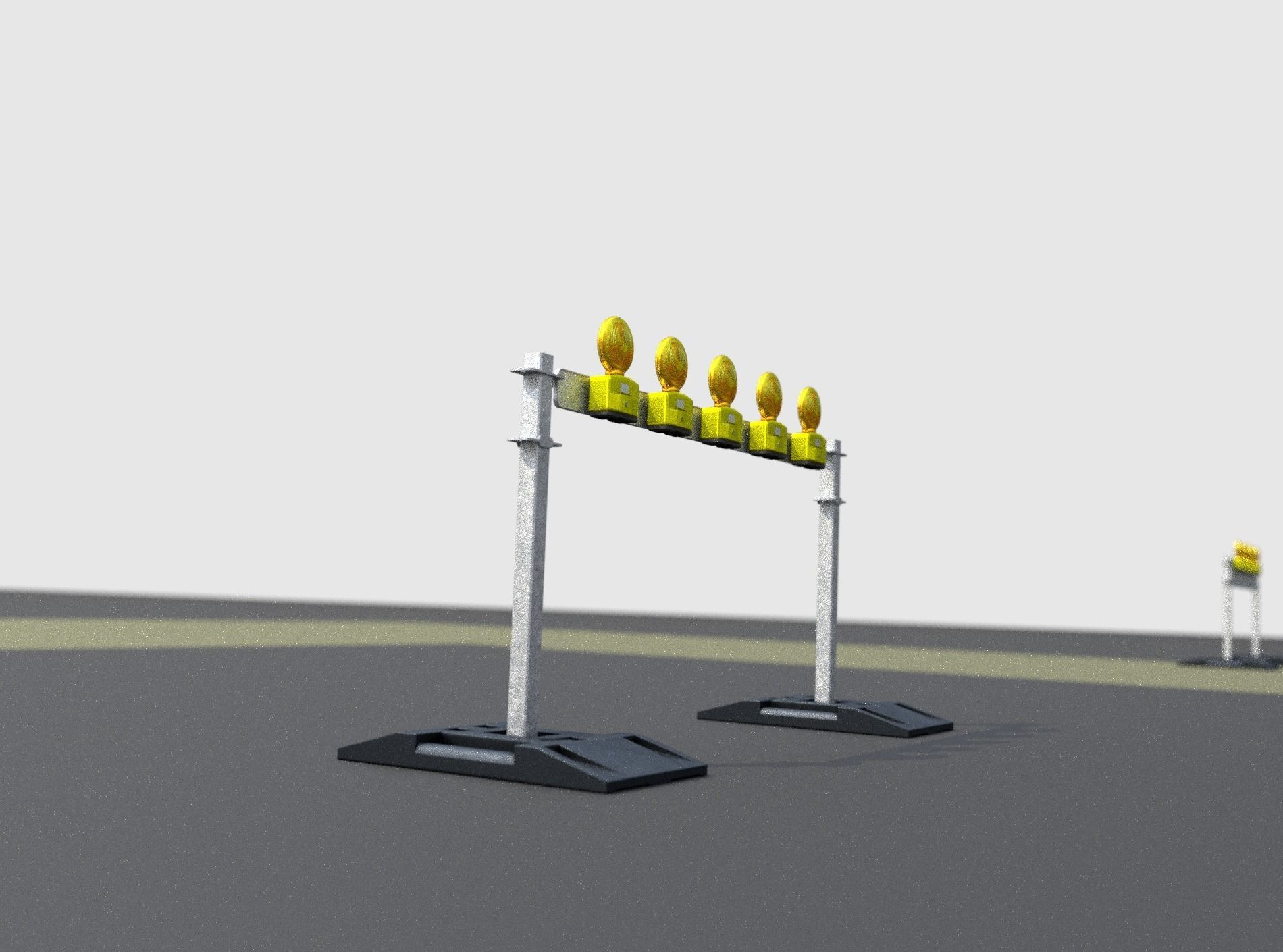 Construction Barrier 5 with warning lights 600-32 100x1600mm Low-poly 3D model_2
