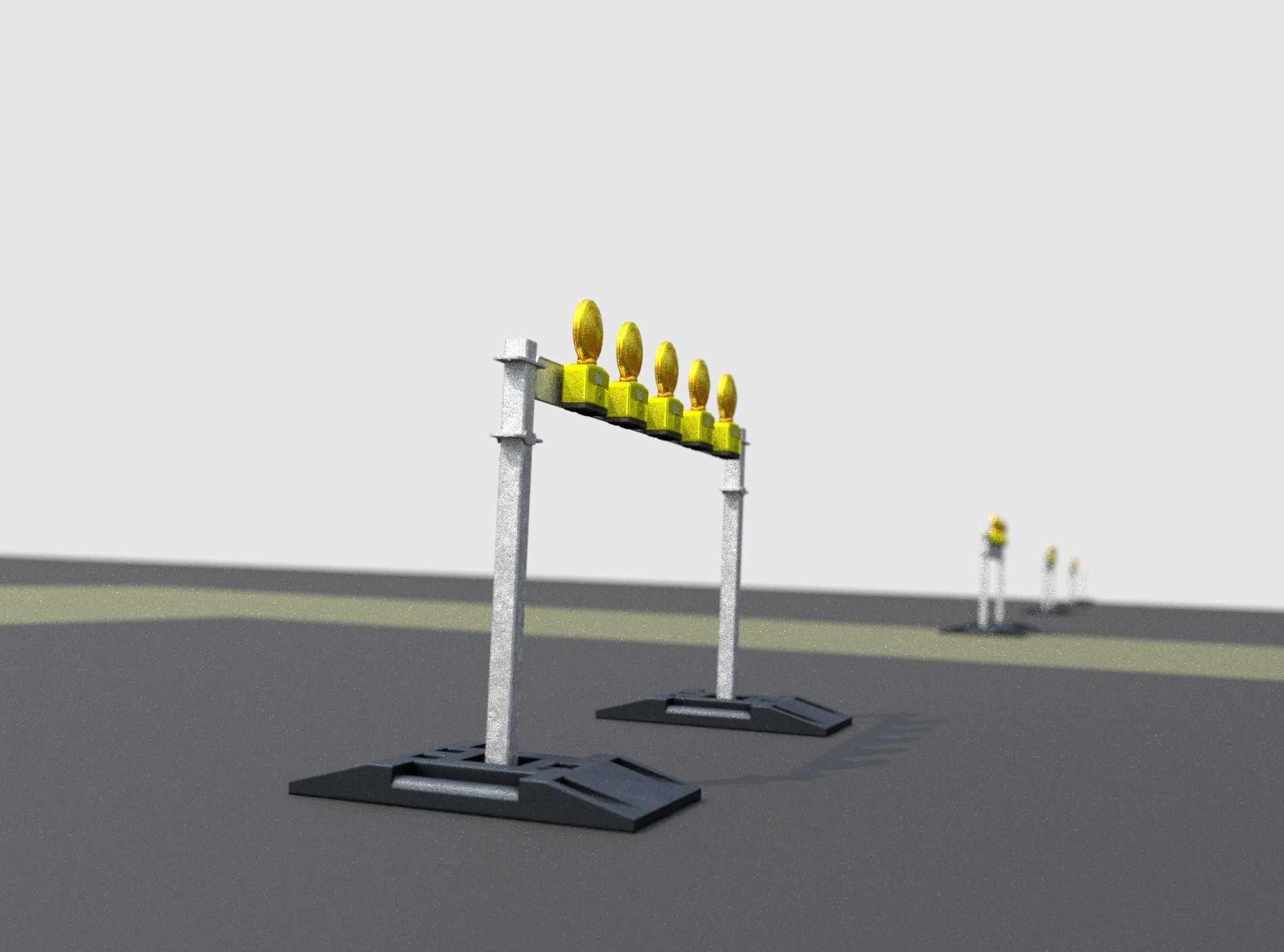 Construction Barrier 5 with warning lights 600-32 100x1600mm Low-poly 3D model_17