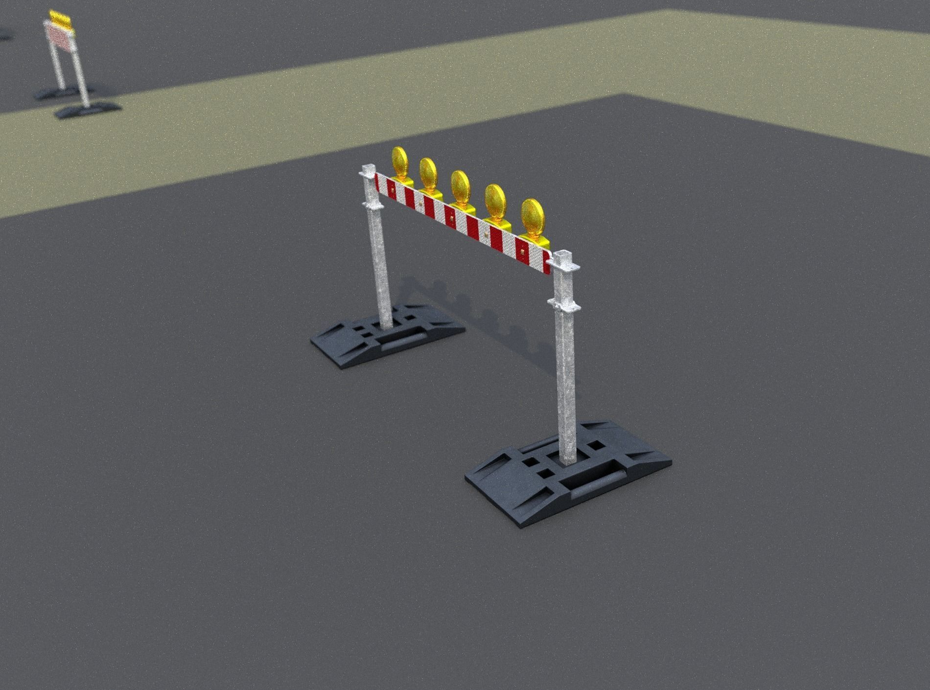 Construction Barrier 5 with warning lights 600-32 100x1600mm Low-poly 3D model_11