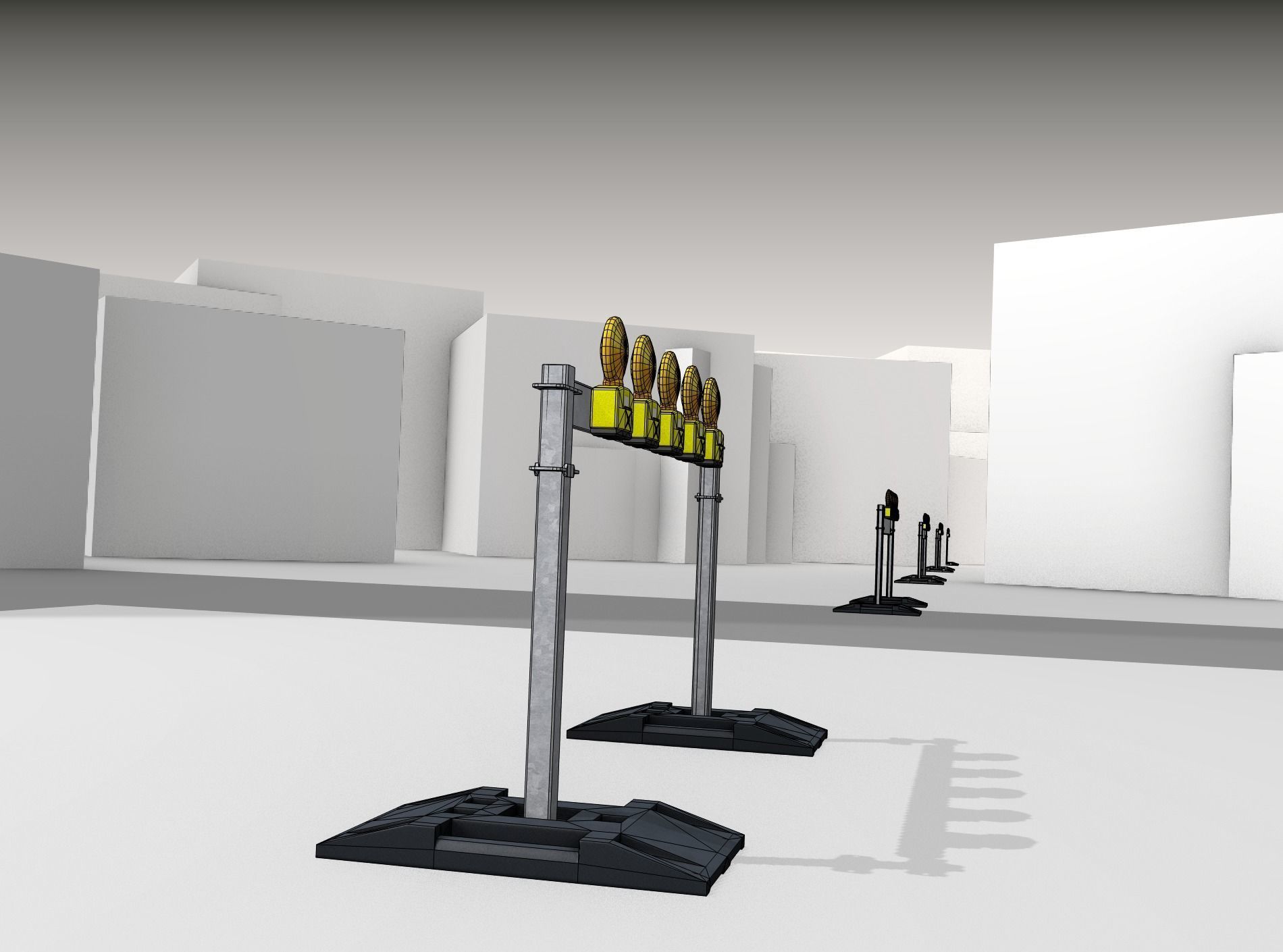 Construction Barrier 5 with warning lights 600-32 100x1600mm Low-poly 3D model_16