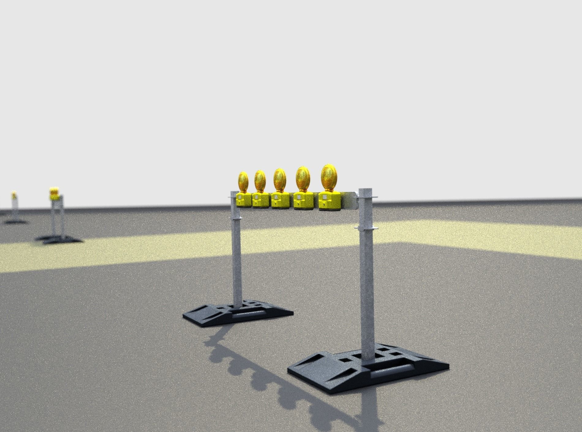 Construction Barrier 5 with warning lights 600-32 100x1600mm Low-poly 3D model_32