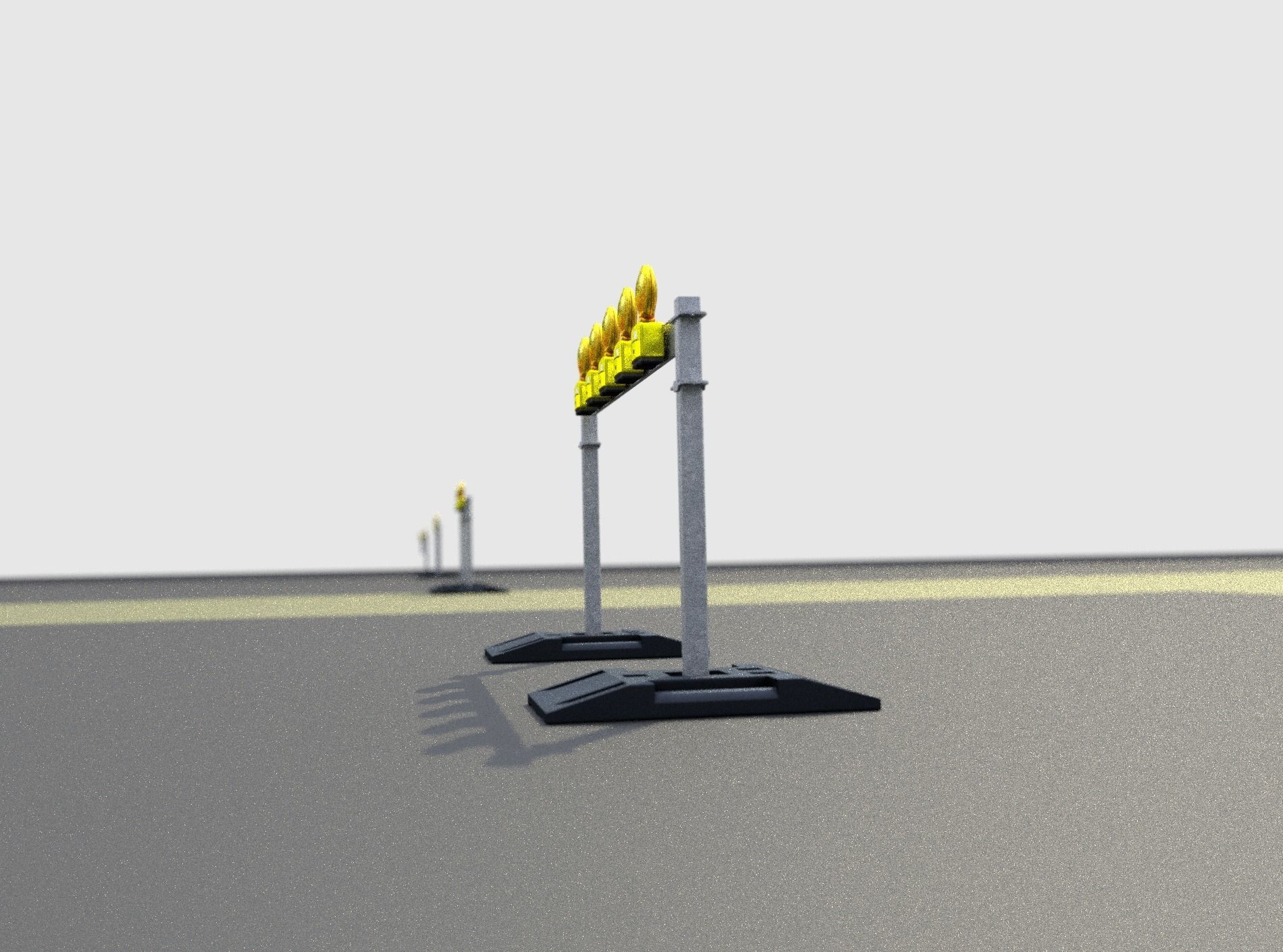 Construction Barrier 5 with warning lights 600-32 100x1600mm Low-poly 3D model_34