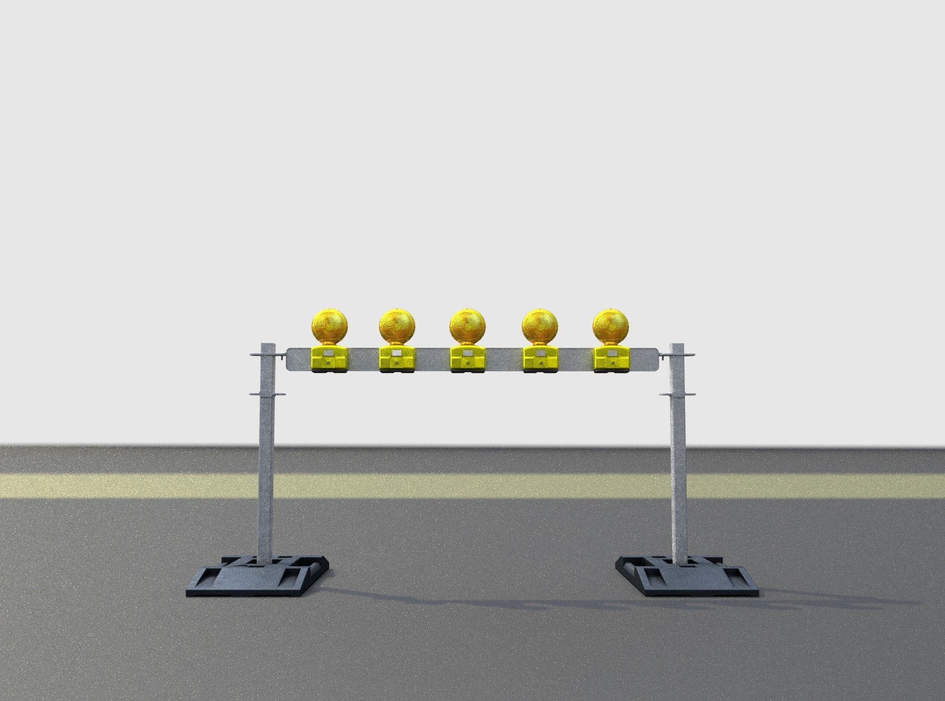 Construction Barrier 5 with warning lights 600-32 100x1600mm Low-poly 3D model_26