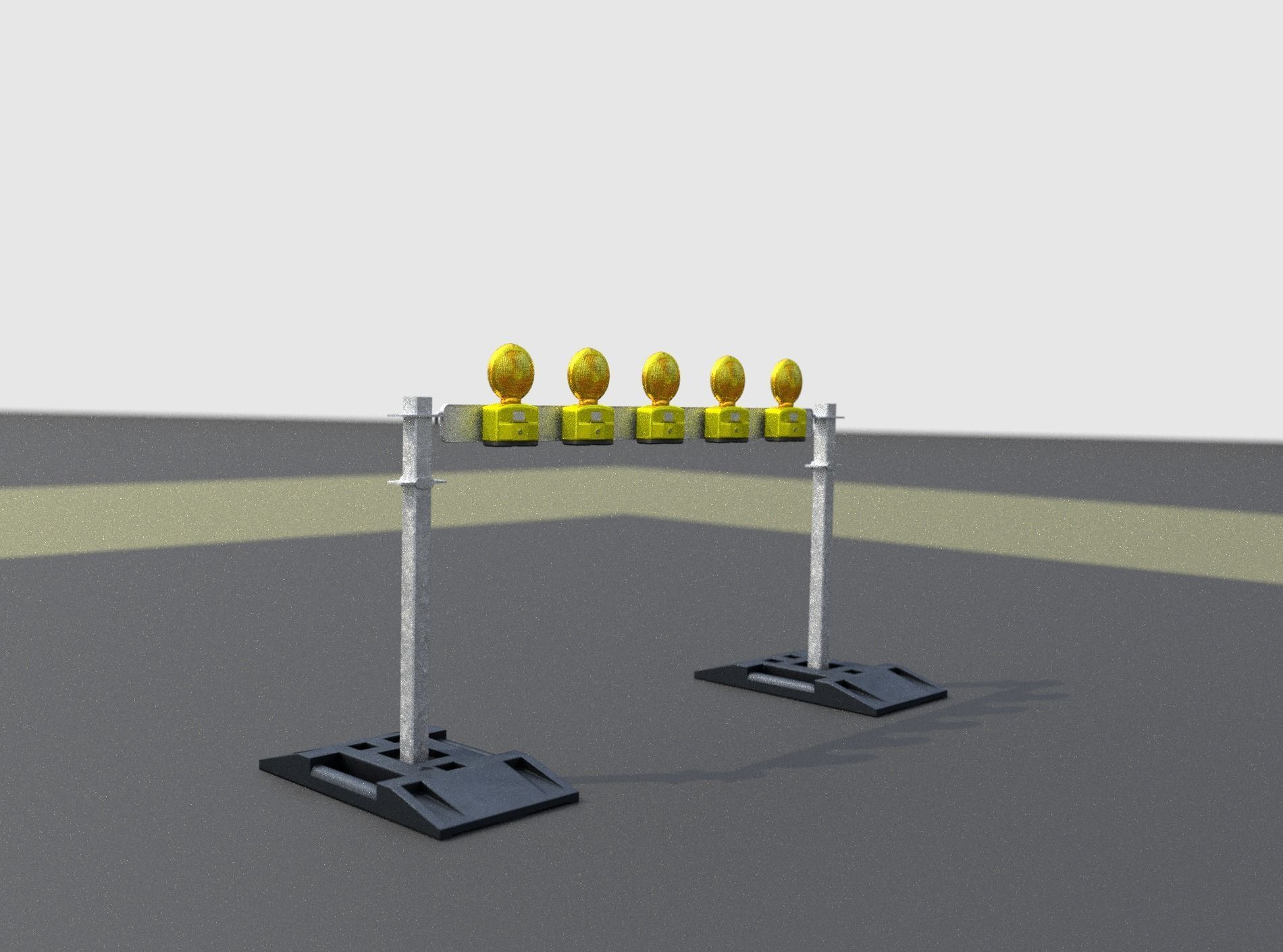 Construction Barrier 5 with warning lights 600-32 100x1600mm Low-poly 3D model_20