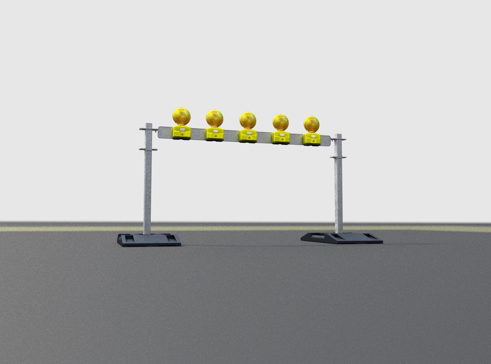 Construction Barrier 5 with warning lights 600-32 100x1600mm Low-poly 3D model_24