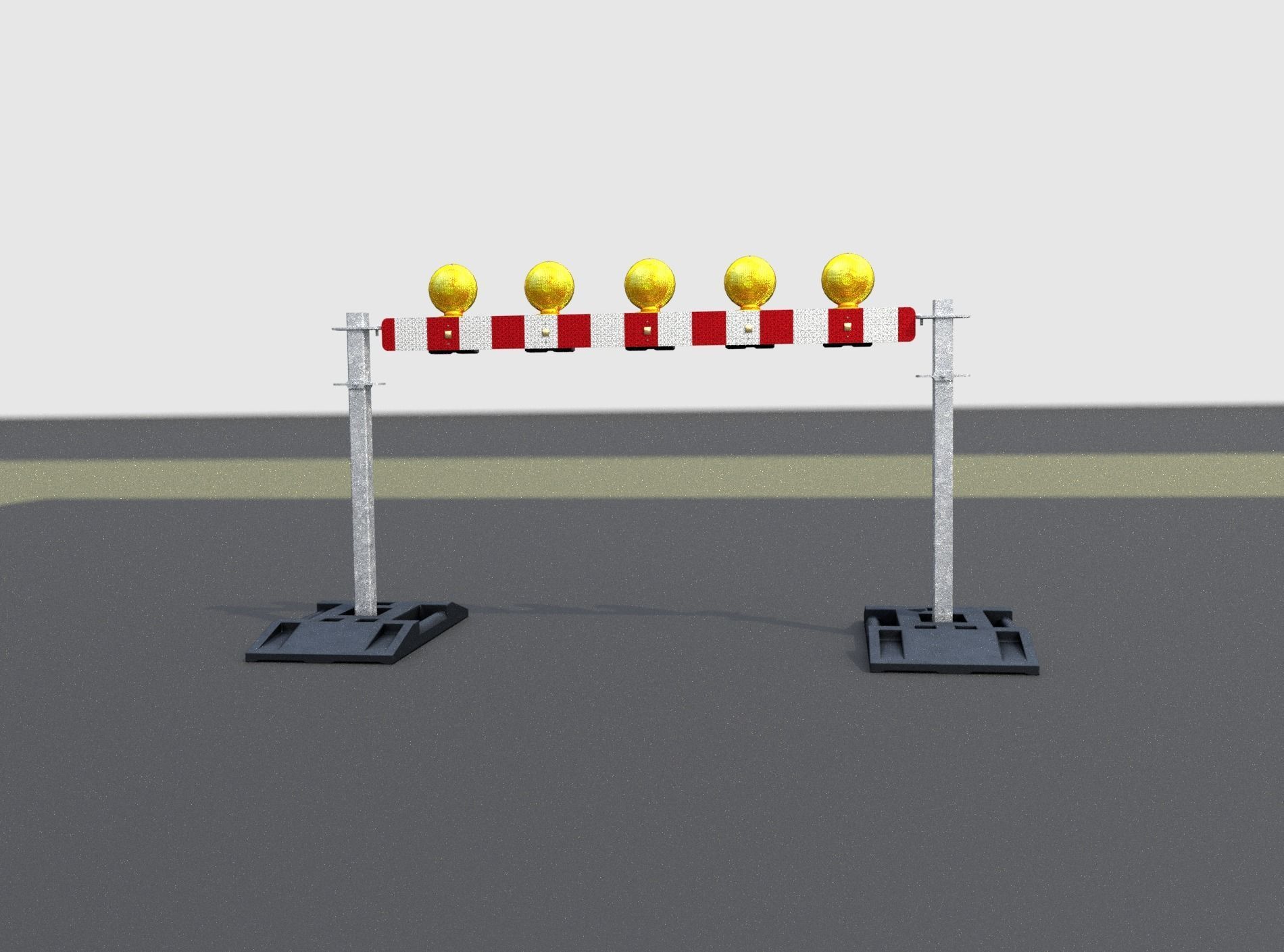 Construction Barrier 5 with warning lights 600-32 100x1600mm Low-poly 3D model_5
