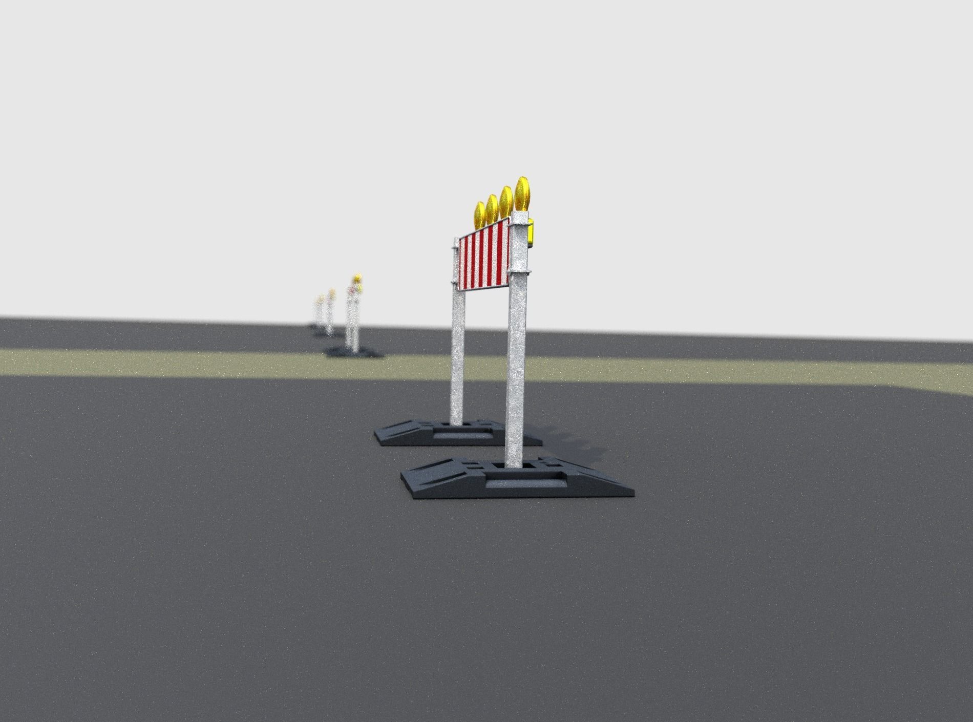 Construction Barrier 5 with warning lights 600-33 250x1200mm Low-poly 3D model_12