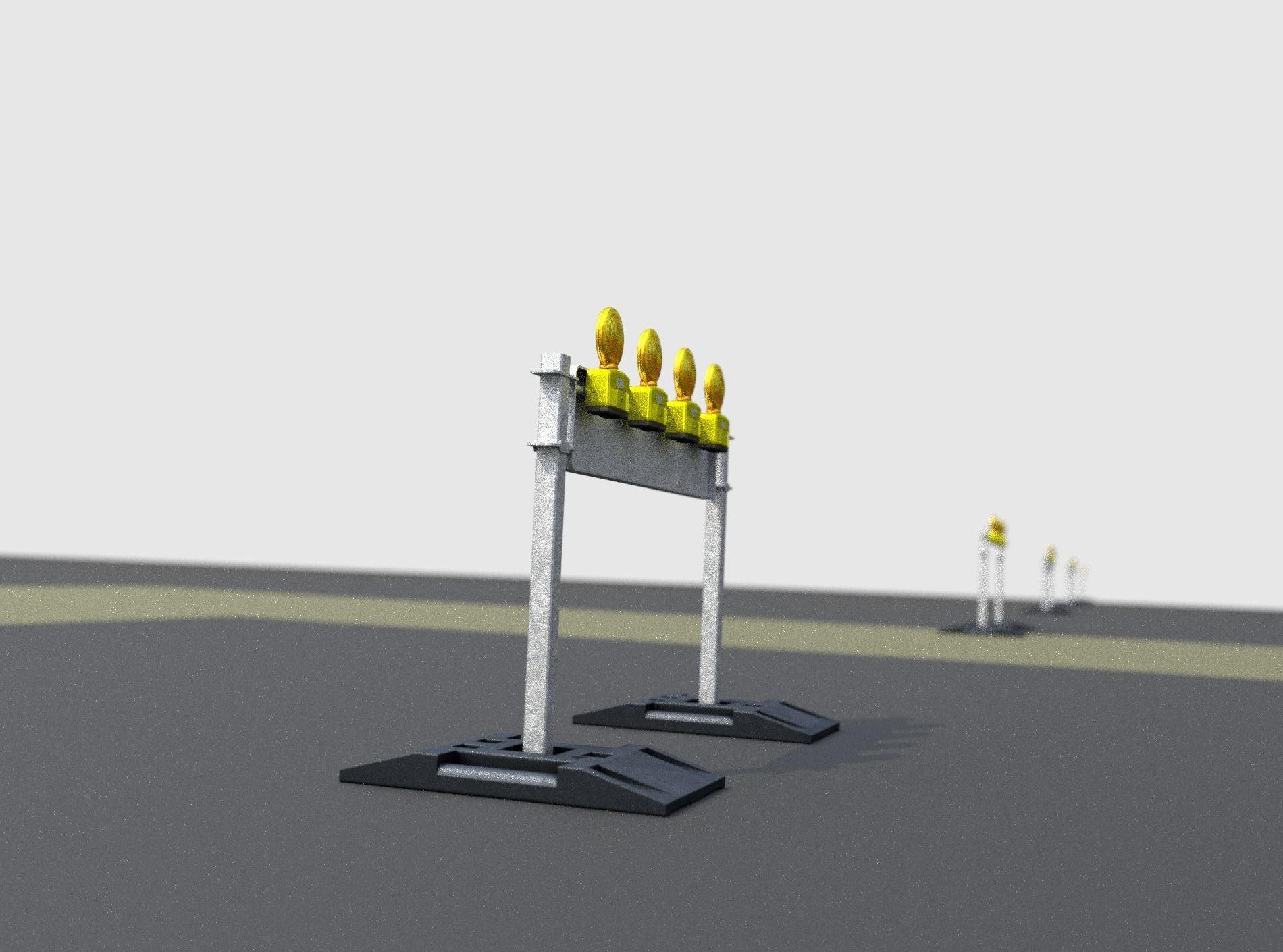 Construction Barrier 5 with warning lights 600-33 250x1200mm Low-poly 3D model_17