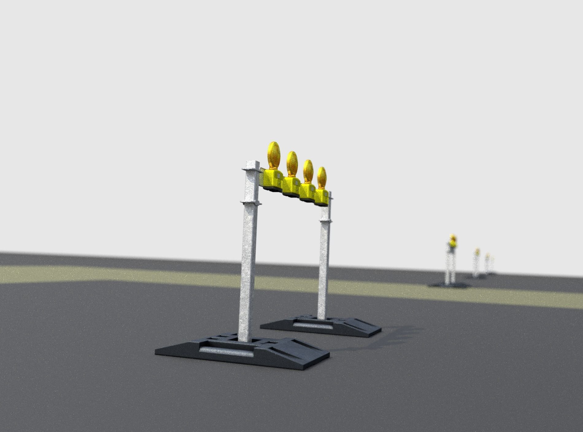 Construction Barrier 5 with warning lights 600-31 100x1200mm Low-poly 3D model_17