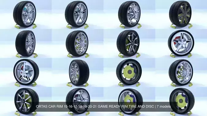 ORTAS CAR RIM 15-16-17-18-19-20-21 GAME READY RIM TIRE AND DISC 3D Model Collection