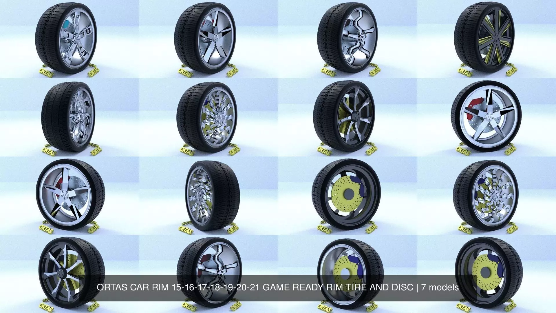 ORTAS CAR RIM 15-16-17-18-19-20-21 GAME READY RIM TIRE AND DISC 3D Model Collection_0