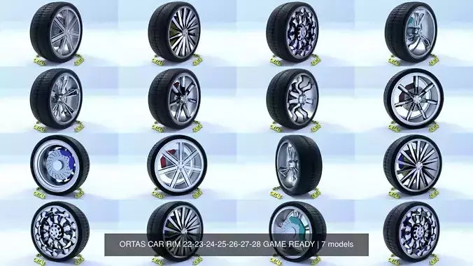 ORTAS CAR RIM 22-23-24-25-26-27-28 GAME READY 3D Model Collection