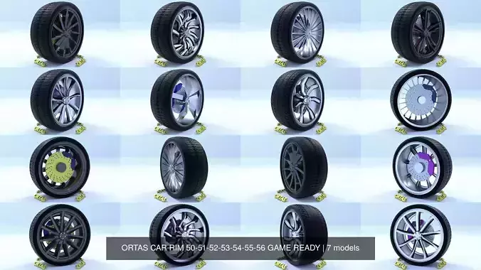 ORTAS CAR RIM 50-51-52-53-54-55-56 GAME READY 3D Model Collection